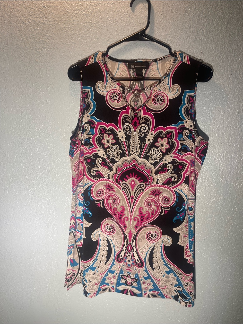 INC International Concepts Paisley Sleeveless Tunic - Pink, Black & Blue